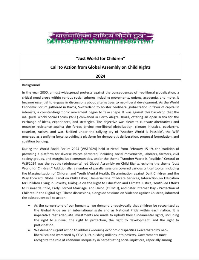 Call to Action- Global Assembly on Child Rights